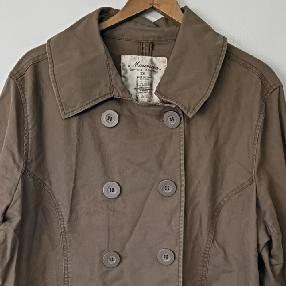 Maurices Coat Jacket 2XL khaki brown double-breasted cotton jacket Coat - Picture 3 of 8